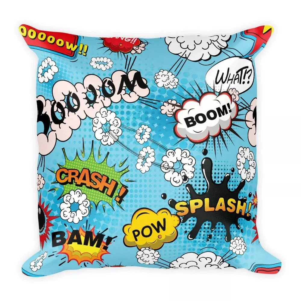 Comic Book Speech Bubbles Light Blue 18″ x 18″ Square Throw Pillow Cushion